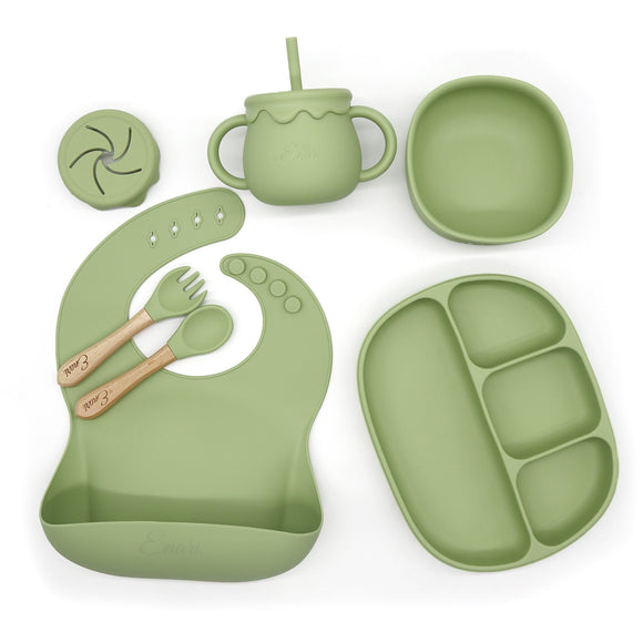 ENARI Silicone Feeding 7 Piece Set for Toddlers - Eco-Friendly, Non-Toxic Dinnerware with Utensils and Cup