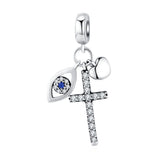.925 Sterling Silver Cross & Heart Pendent Necklace